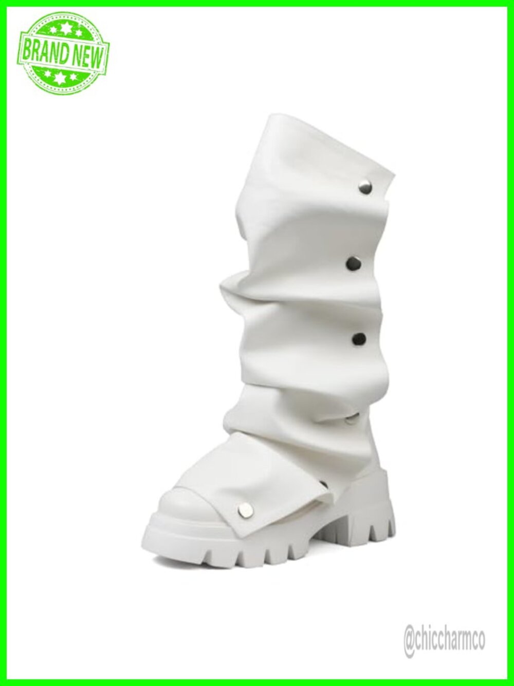 Fold Over Slouchy Mid Calf Platform Boots Faux Leather Chunky Heel Round Toe
